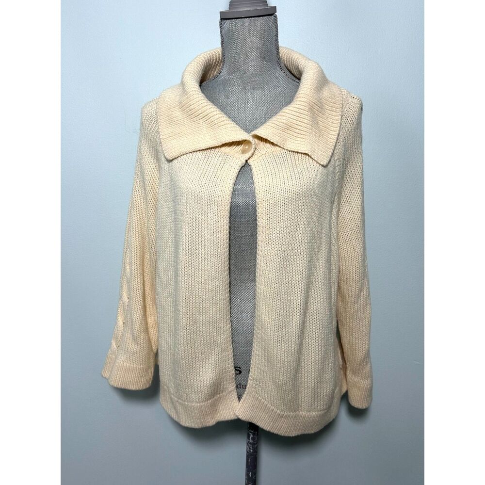 Vintage New York & Company Cream One Button Knit Cardigan Sweater Wrap size L